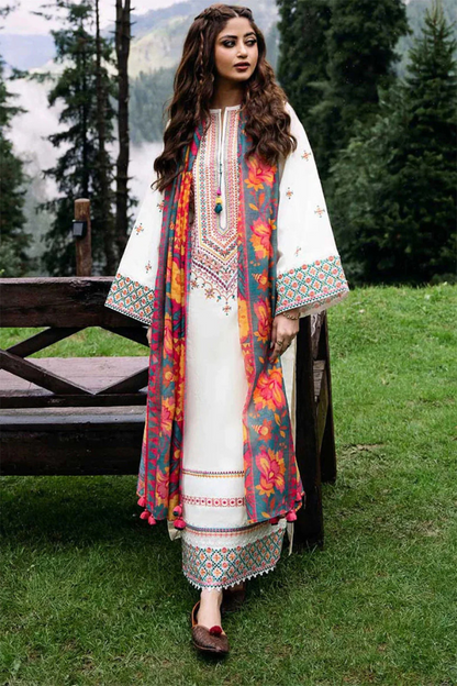 Sapphire Dhanak 3PC Embroidered With Printed Wool Shawl-255