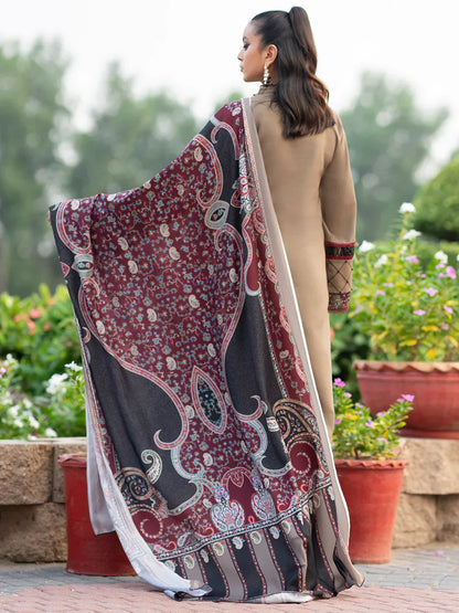 Dhanak 3PC Embroidered With Printed Wool Shawl-254