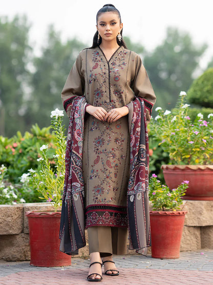 Dhanak 3PC Embroidered With Printed Wool Shawl-254