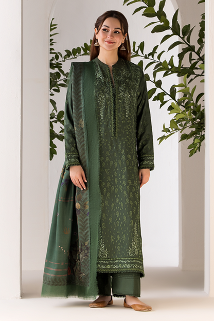 SOBIA NAZIR - 3PC DHANAK EMBROIDERED SHIRT WITH TWILL PRINTED SHAWL AND TROUSER-695