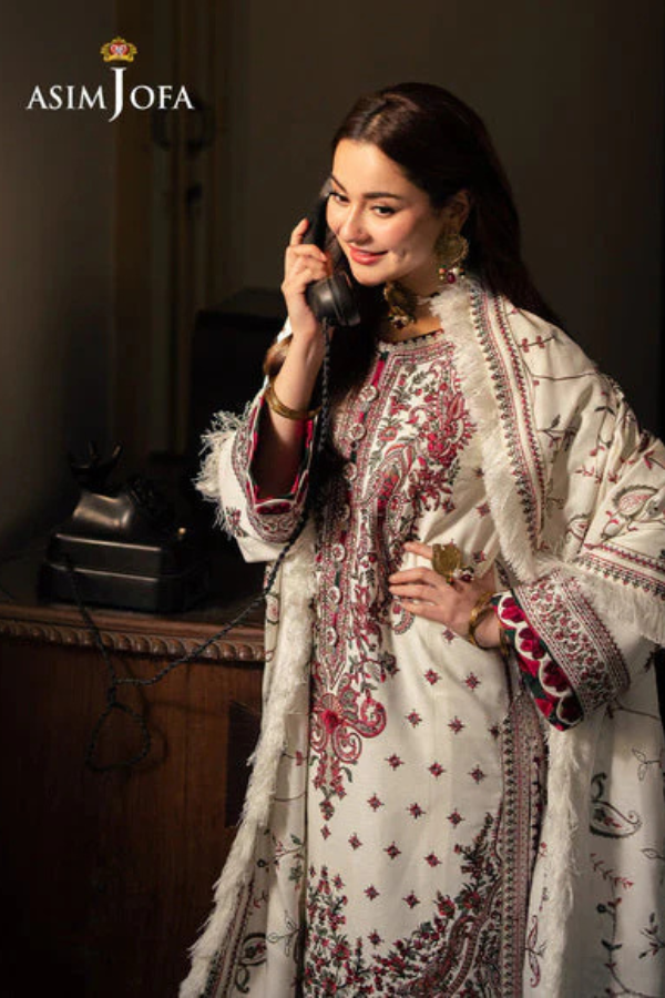 Asim Jofa Dhanak 3PC Embroidered Shirt With Digital Printed Shawl - 693