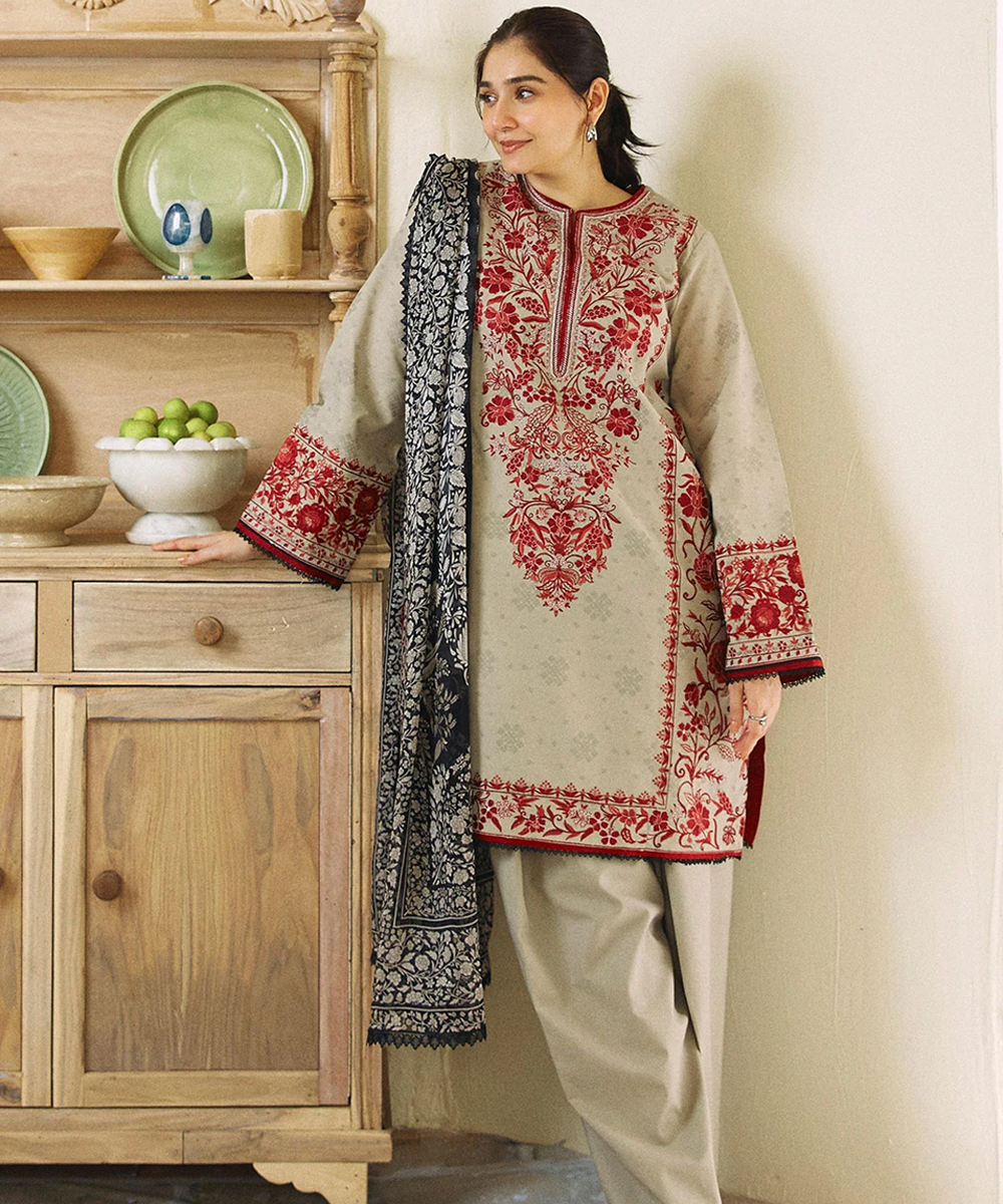 ZARASHAHJAHAN Lawn-3PC Embroidered with Digital printed Dupatta-1018