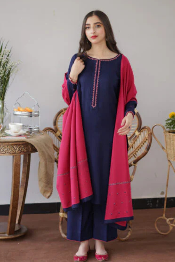 Aisling Dhanak 3PC Embroidered With Dhanak Embroidered Shawl-158