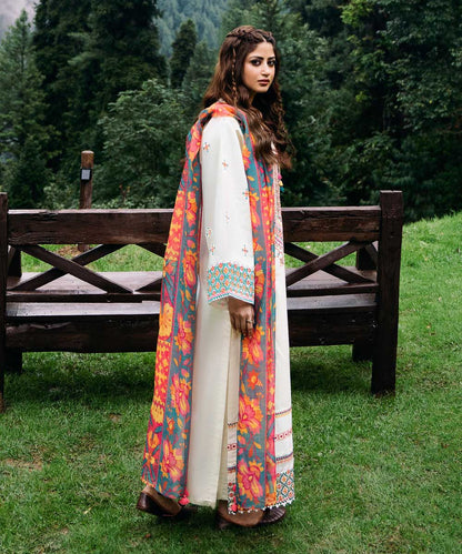 Sapphire Dhanak 3PC Embroidered With Printed Wool Shawl-255