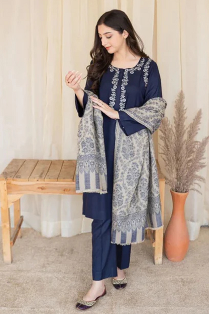 AISLING Dhanak 3PC Embroidered With Digital Printed Wool Shawl-629