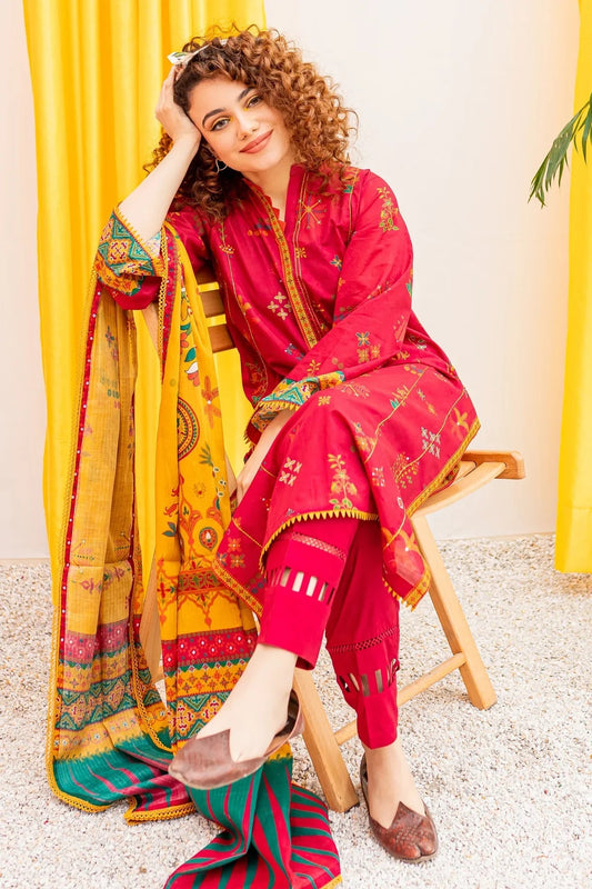 bareeze - 3PC EMBROIDERED LAWN SUIT PRINTED DUPPATA