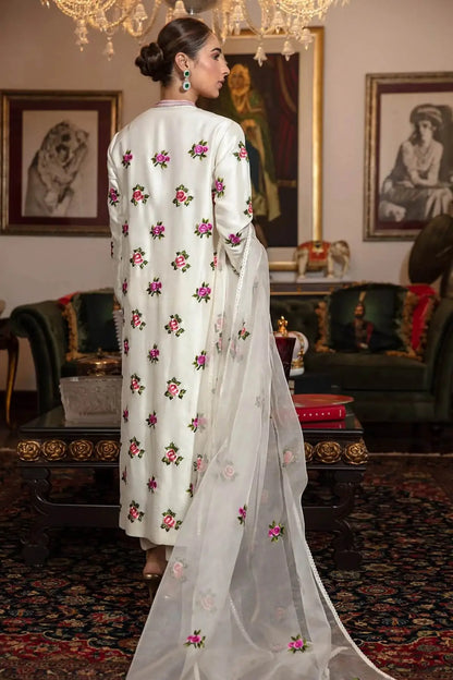 Silk 3PC Embroidered With Organza Embroidered Dupatta-1317