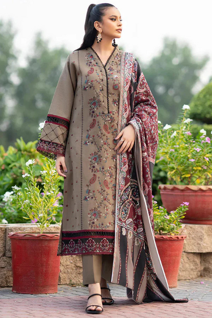 Dhanak 3PC Embroidered With Printed Wool Shawl-254