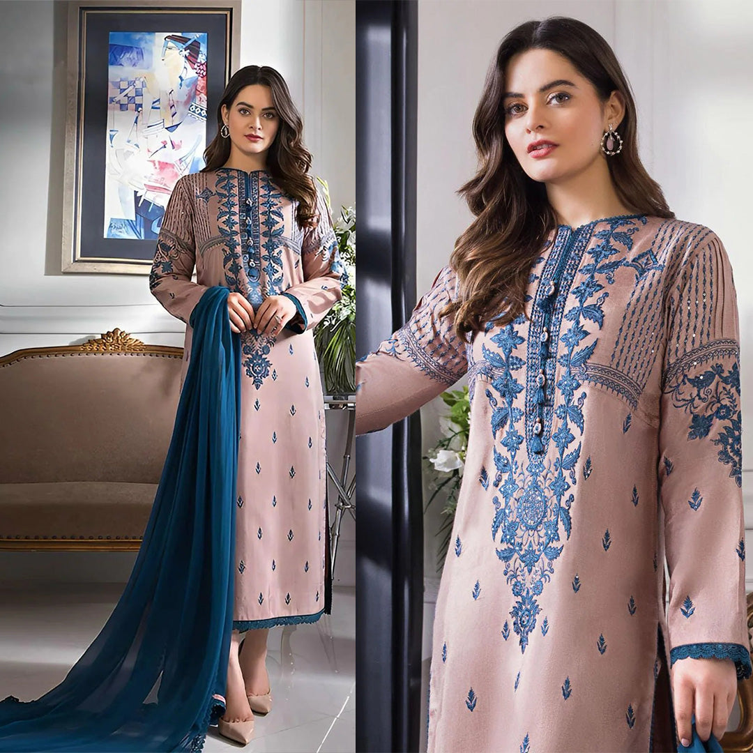 Asim Jofa Lawn-3PC Embroidered With Chiffon Dupatta-1062