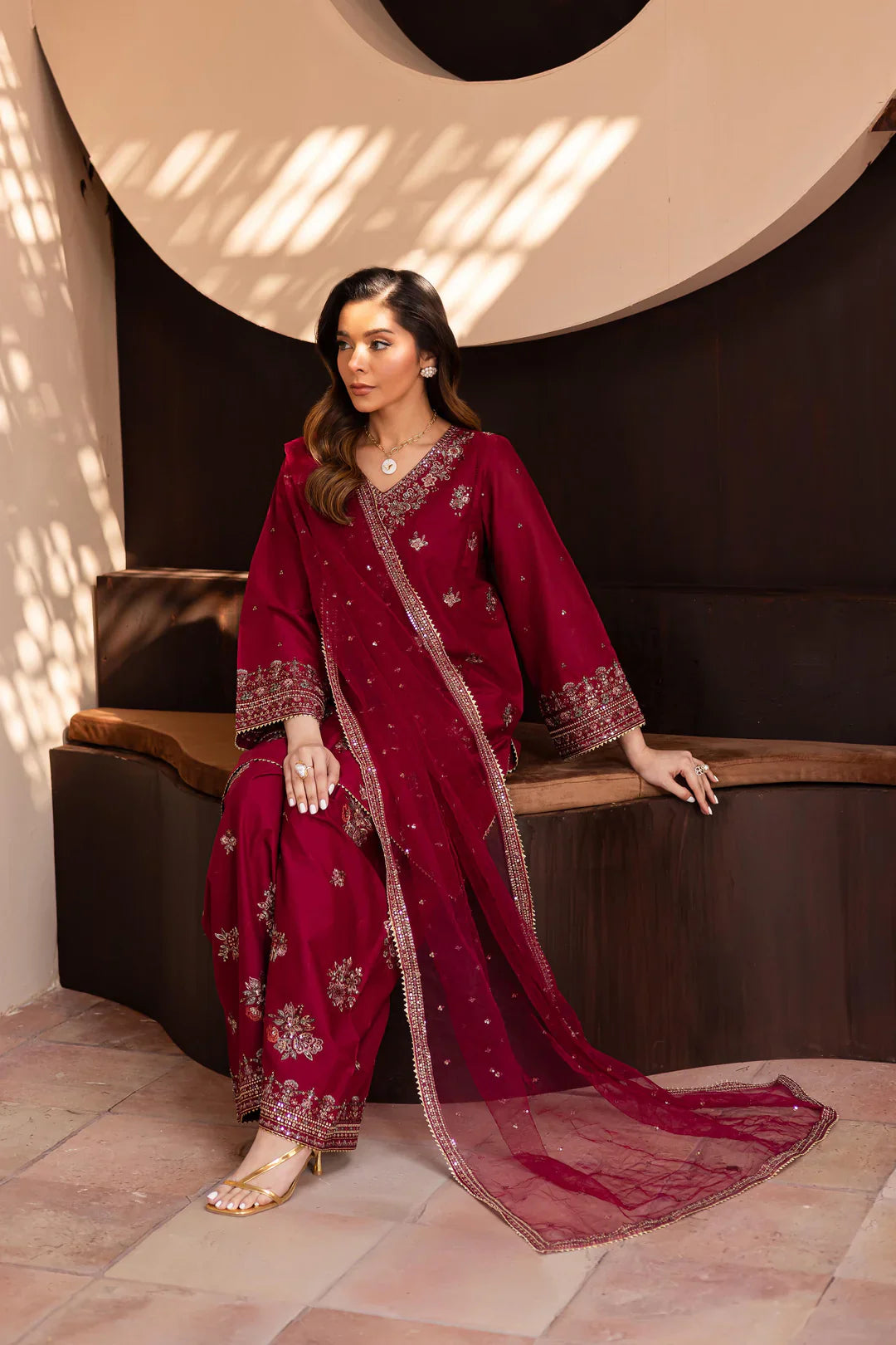 BATIK-3PC embroidered shirt trouser & shaffon dupatta