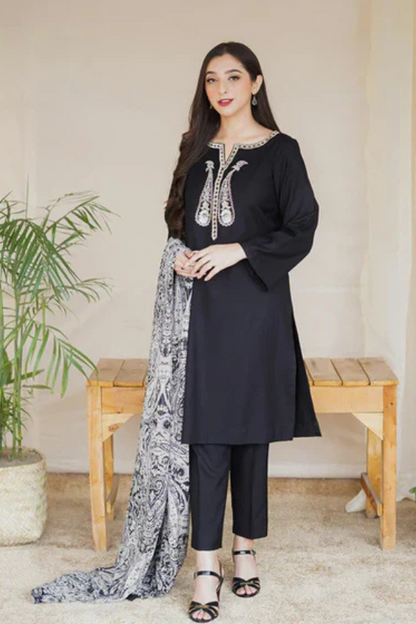 AISLING Dhanak 3PC Embroidered With Digital Printed Wool Shawl-601