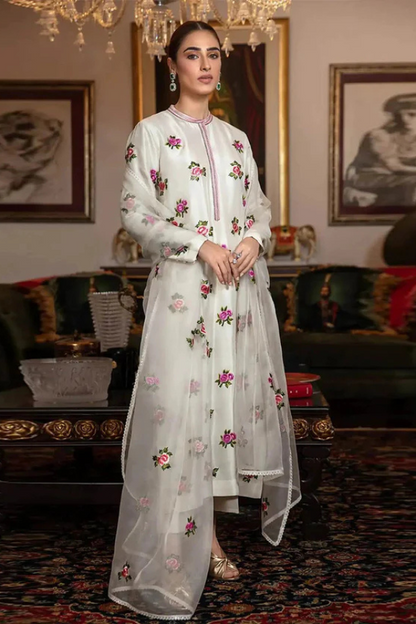 Silk 3PC Embroidered With Organza Embroidered Dupatta-1317