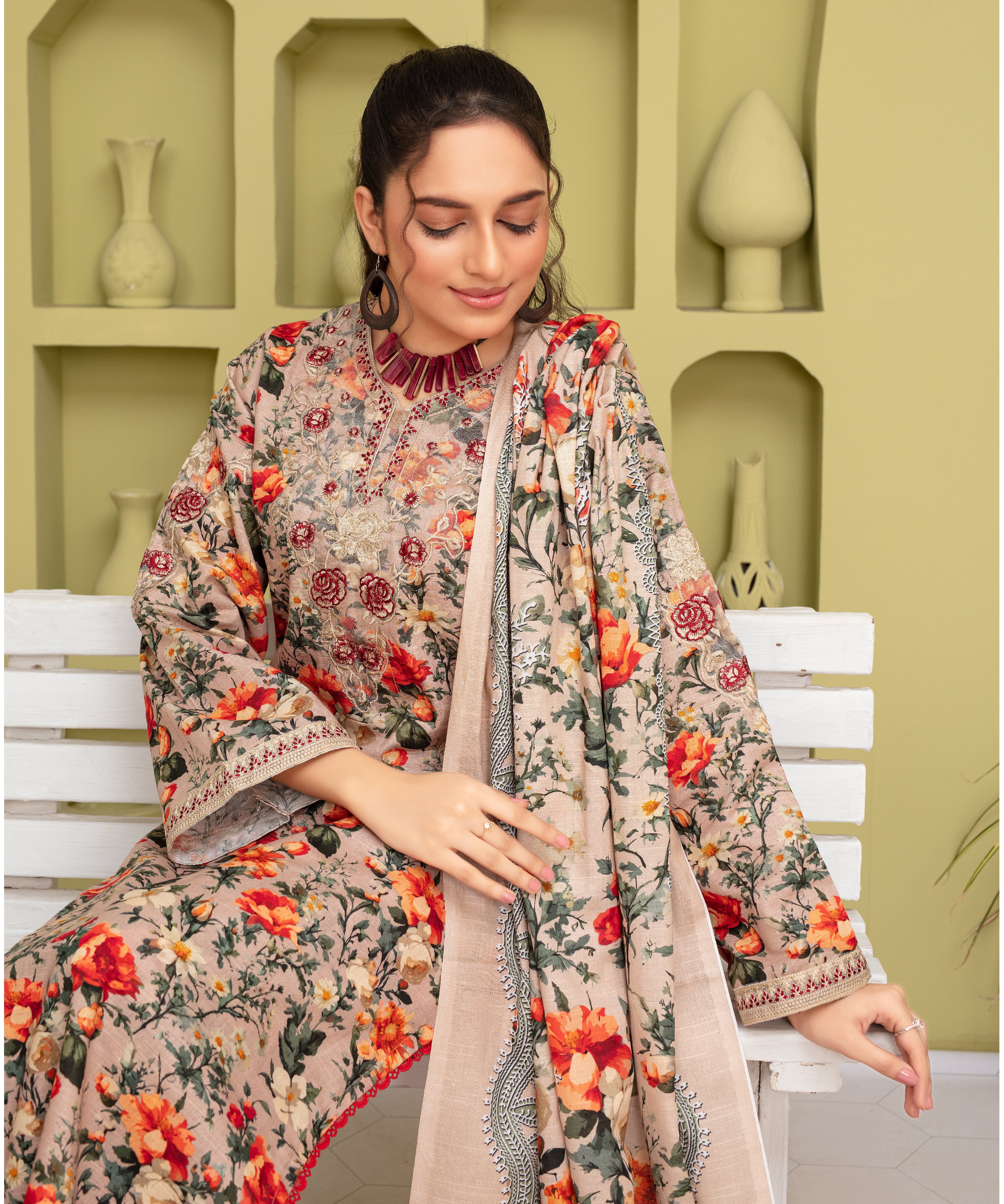 CREATION KHADDAR 3PC WITH KHADDAR PRINTED SHIRT & TROUSER-911