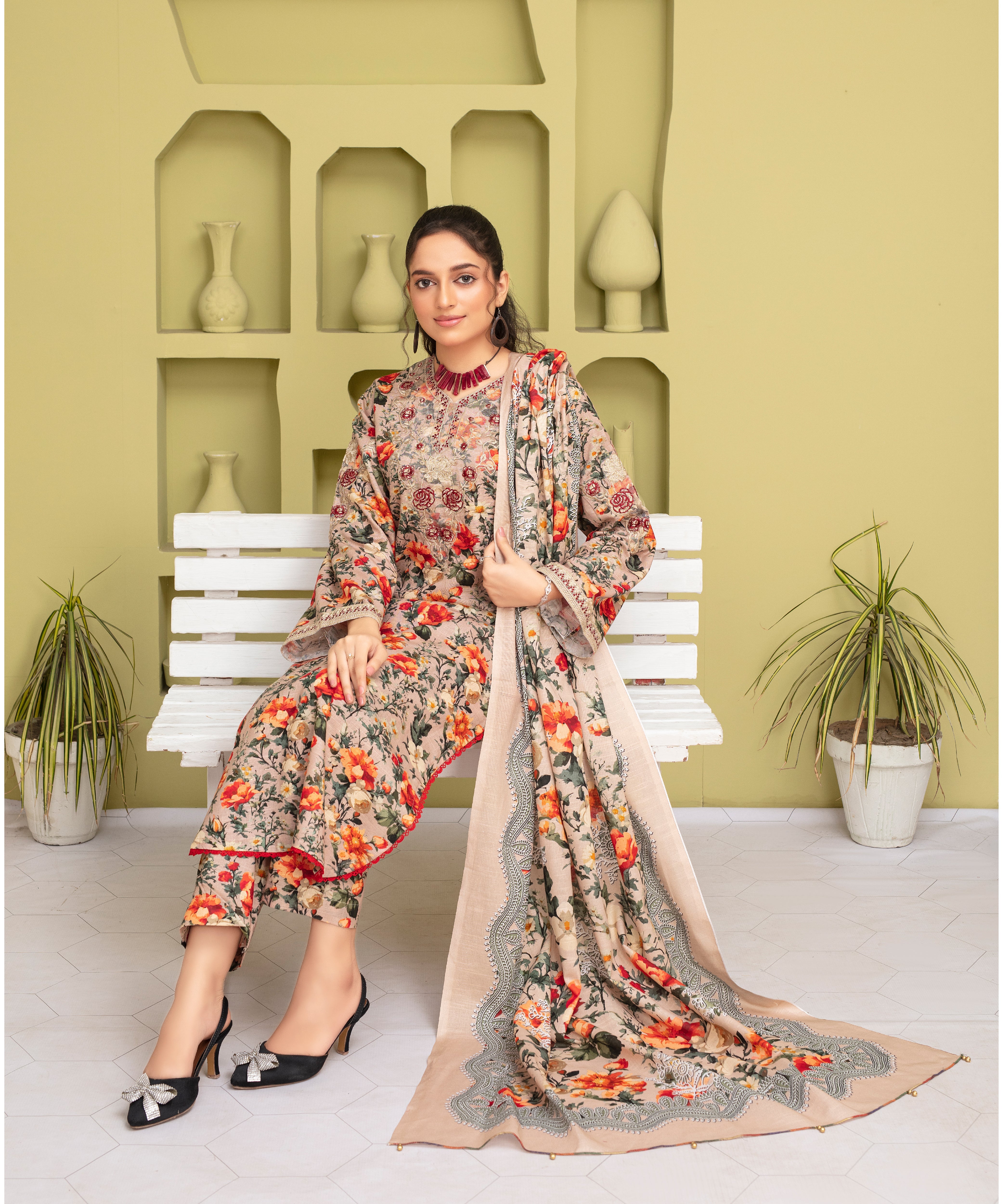 CREATION KHADDAR 3PC WITH KHADDAR PRINTED SHIRT & TROUSER-911