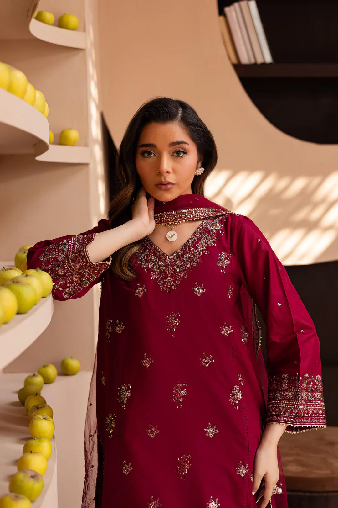 BATIK-3PC embroidered shirt trouser & shaffon dupatta