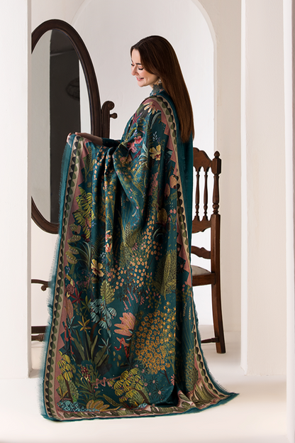 SOBIA NAZIR - 3PC DHANAK EMBROIDERED SHIRT WITH TWILL PRINTED SHAWL AND TROUSER-685