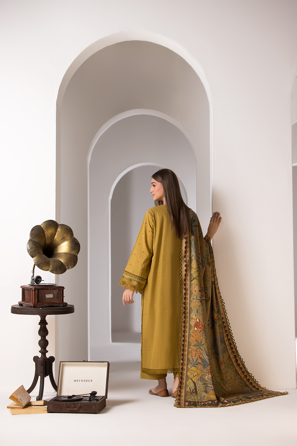 SOBIA NAZIR - 3PC DHANAK EMBROIDERED SHIRT WITH TWILL PRINTED SHAWL AND TROUSER-686