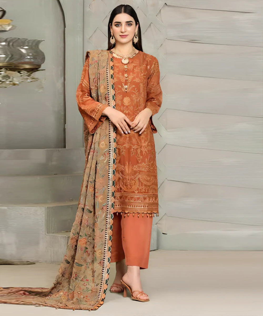 Baroque Lawn 3PC Embroidered with Chiffon Embroidered Dupatta-1163