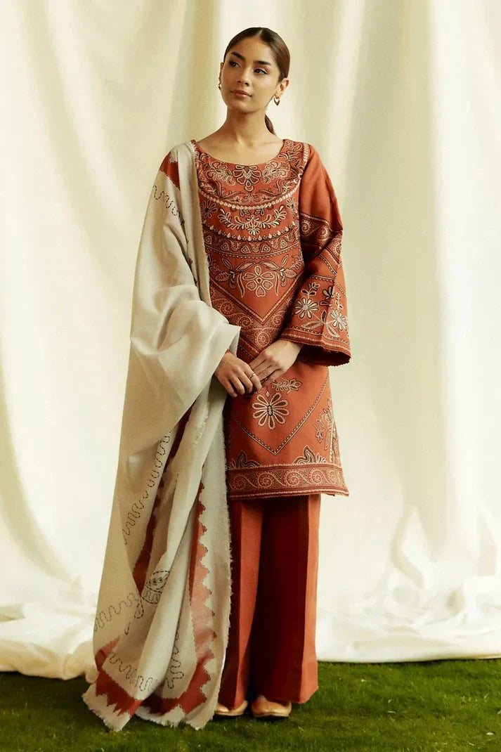 Baroque - 3PC EMBROIDERED LAWN SUIT PRINTED DUPPATA