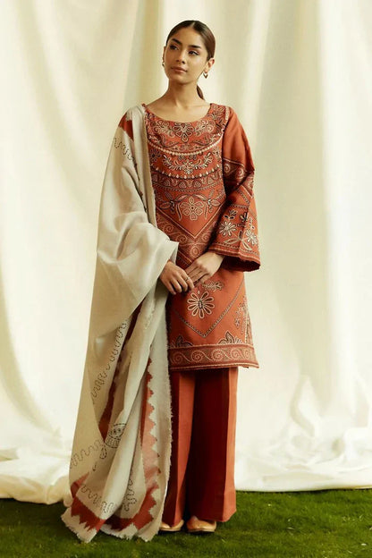Baroque - 3PC EMBROIDERED LAWN SUIT PRINTED DUPPATA