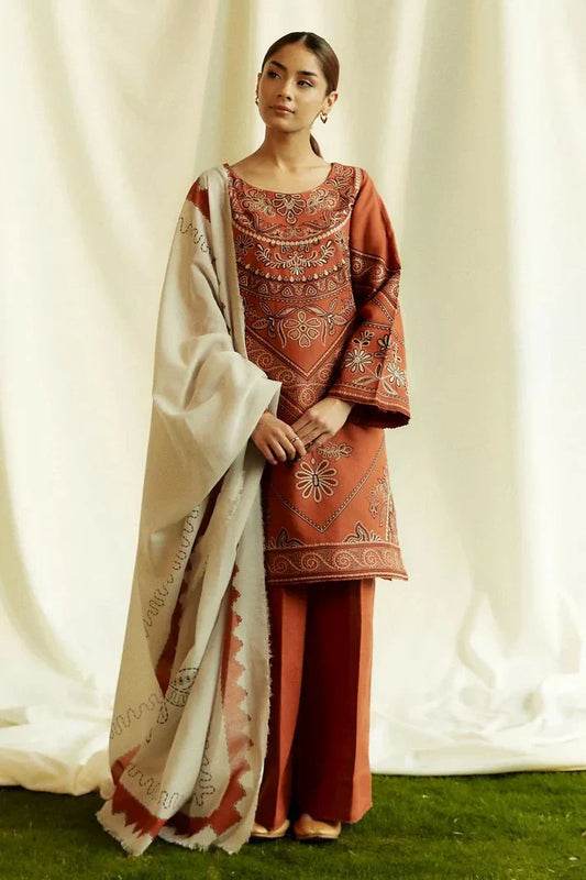 Baroque - 3PC EMBROIDERED LAWN SUIT PRINTED DUPPATA
