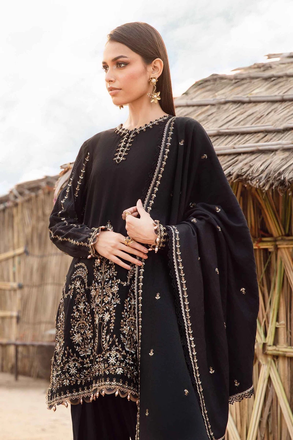 Maria B Lawn 3PC Embroidered Shirt with  Embroidered Dupatta-1077