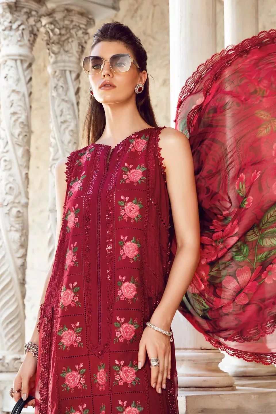 MARIA B. LAWN 3PC EMBROIDERED SHIRT WITH DIGITAL PRINTED DUPATTA-518