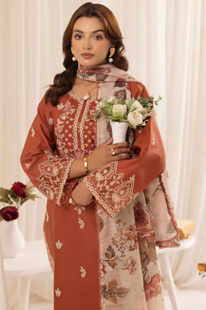 Urge - 3pc Embroidered Lawn Shirt with printed dupatta and Dyed Trouser