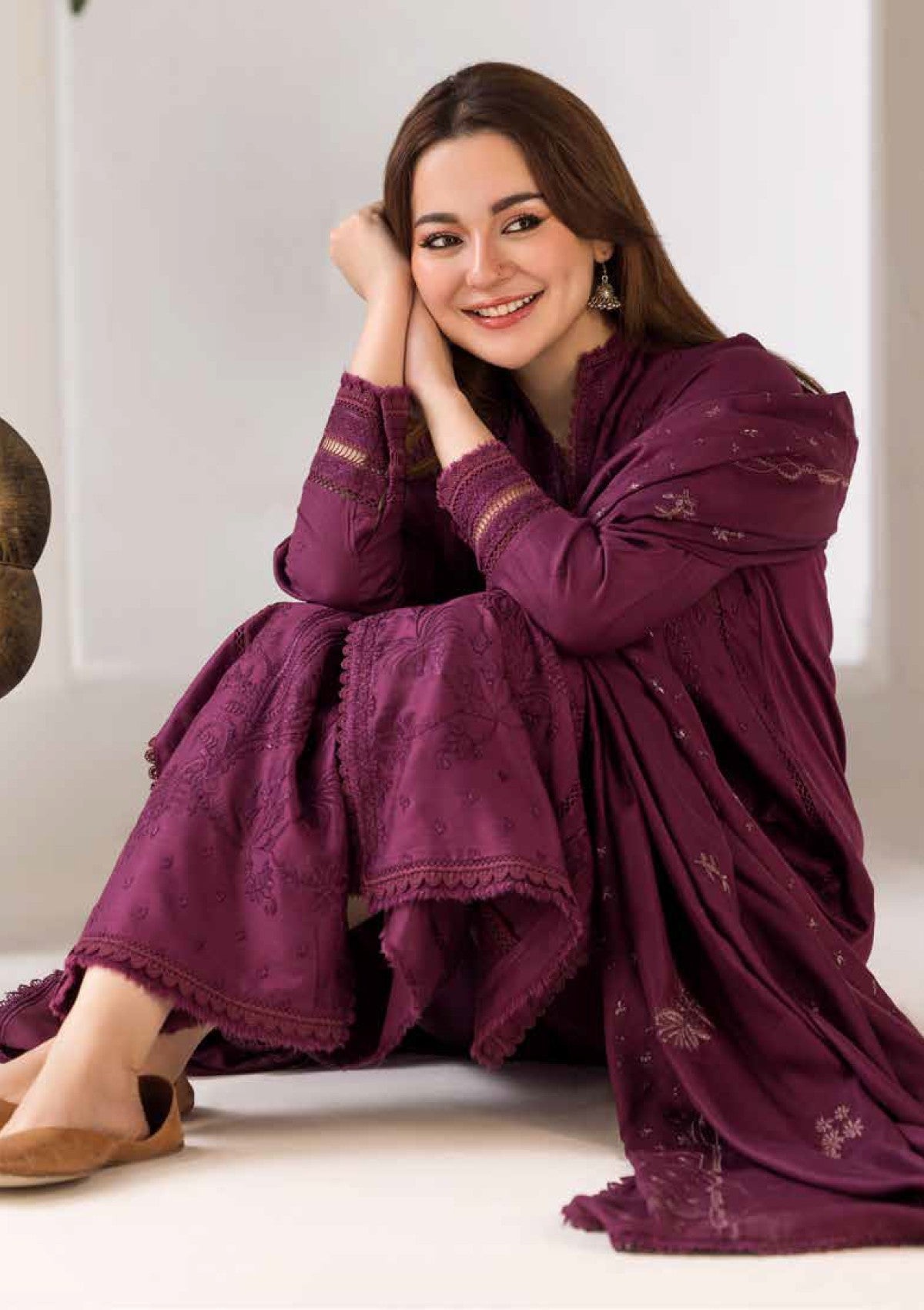 SOBIA NAZIR - 3PC DHANAK EMBROIDERED SHIRT WITH DHANAK EMBROIDERED SHAWL AND TROUSER-144