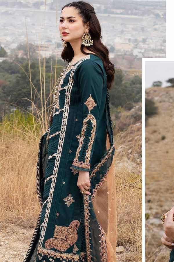 QALAMKAR 3PC Embroidered With Organza Embroidered Dupatta-123