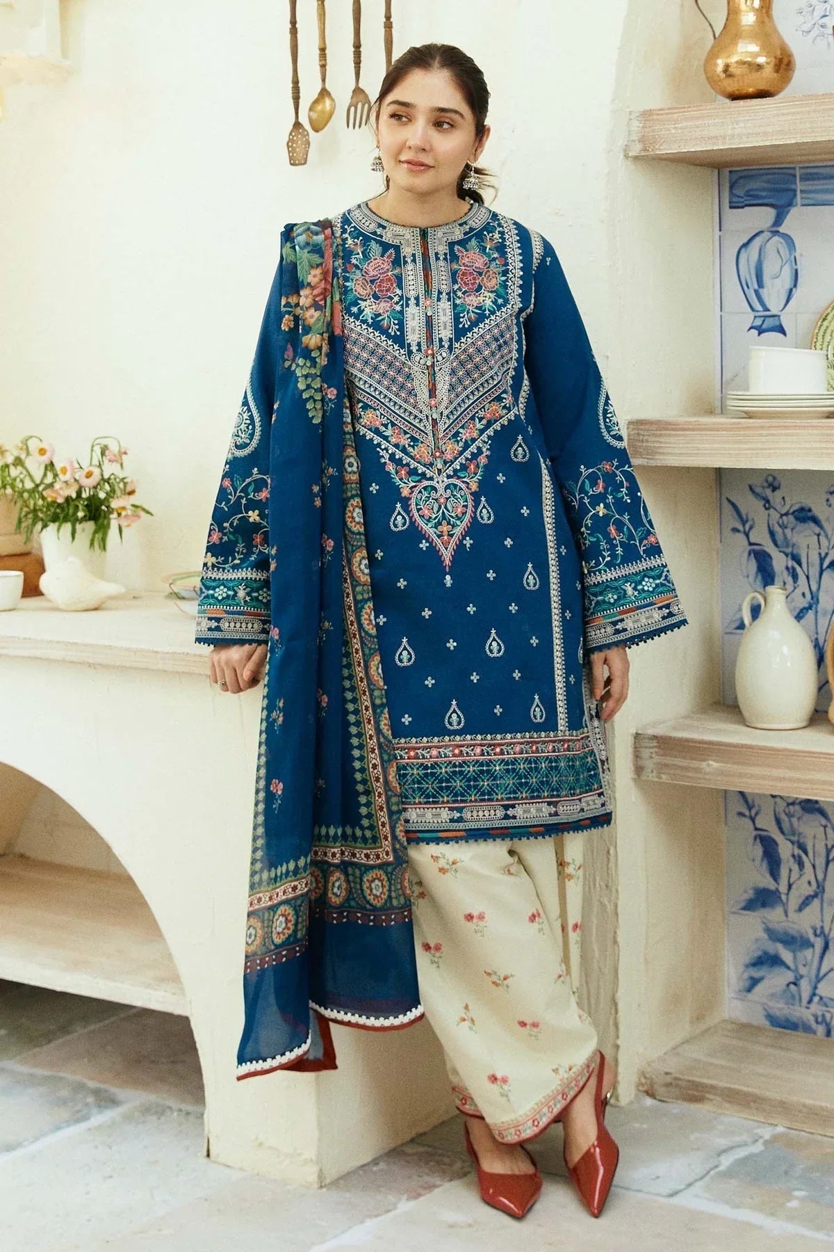 ZARA SHAHJAHAN 3PC Lawn Embroidered Shirt With Digital Printed Dupatta-1055