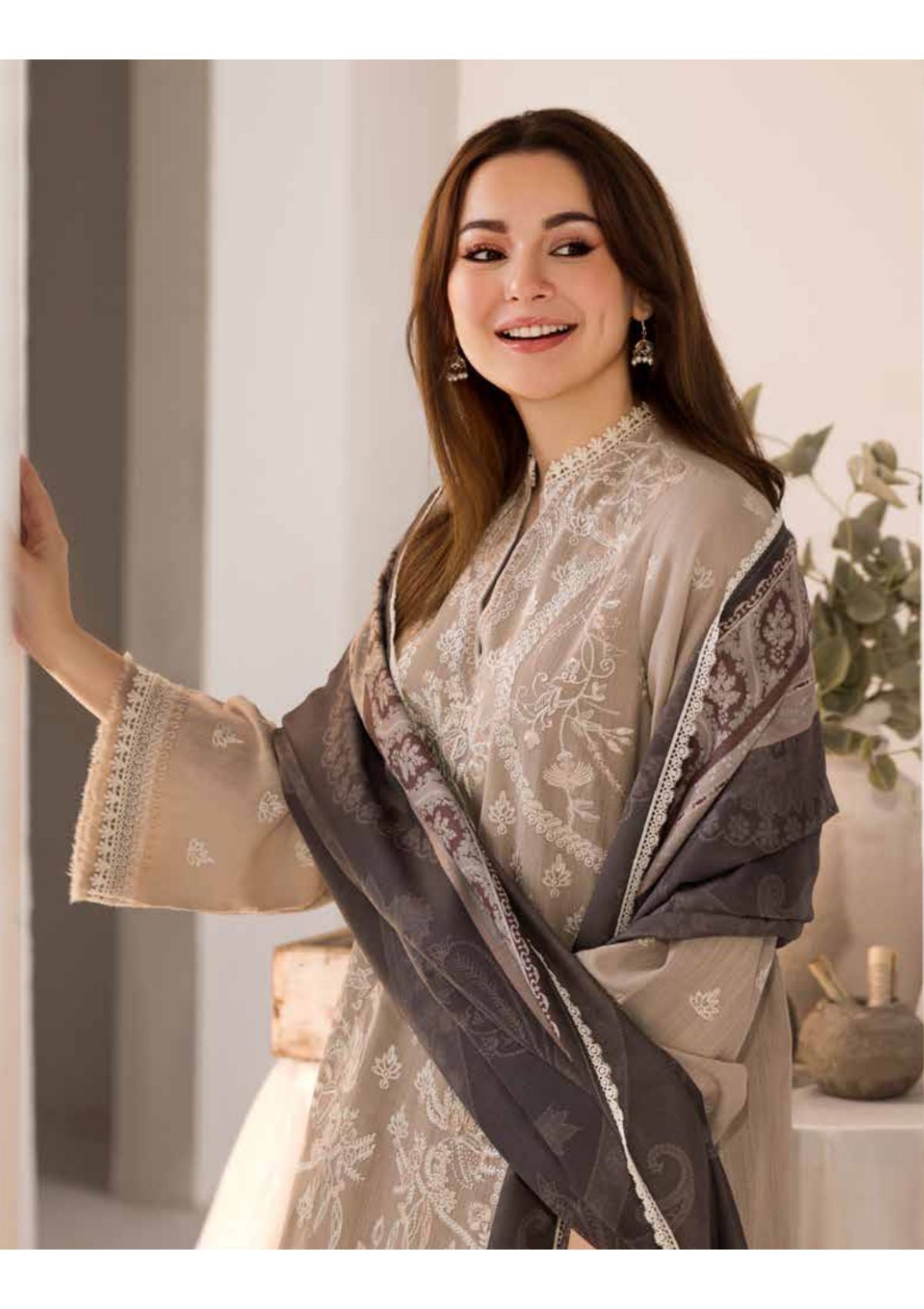 SOBIA NAZIR - 3PC DHANAK EMBROIDERED SHIRT WITH DIGITAL PRINTED SHAWL AND TROUSER-692