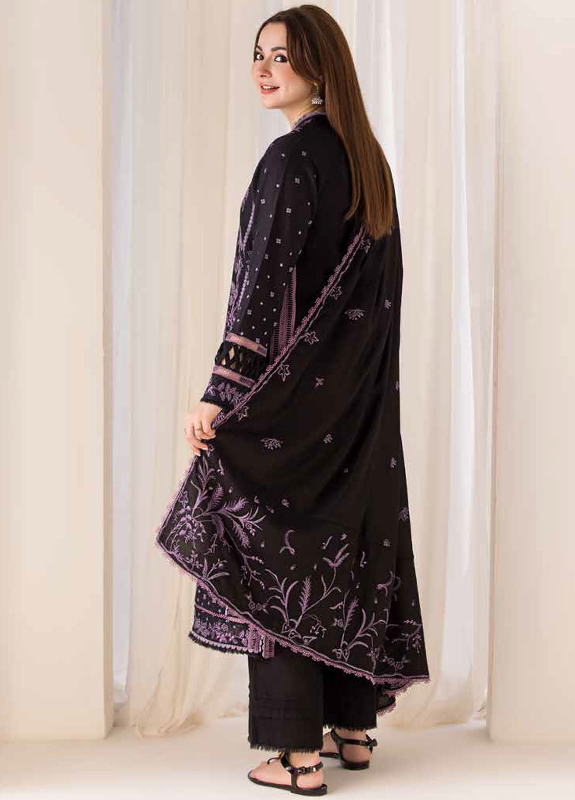 SOBIA NAZIR - 3PC DHANAK EMBROIDERED SHIRT WITH EMBROIDERED SHAWL AND TROUSER-689