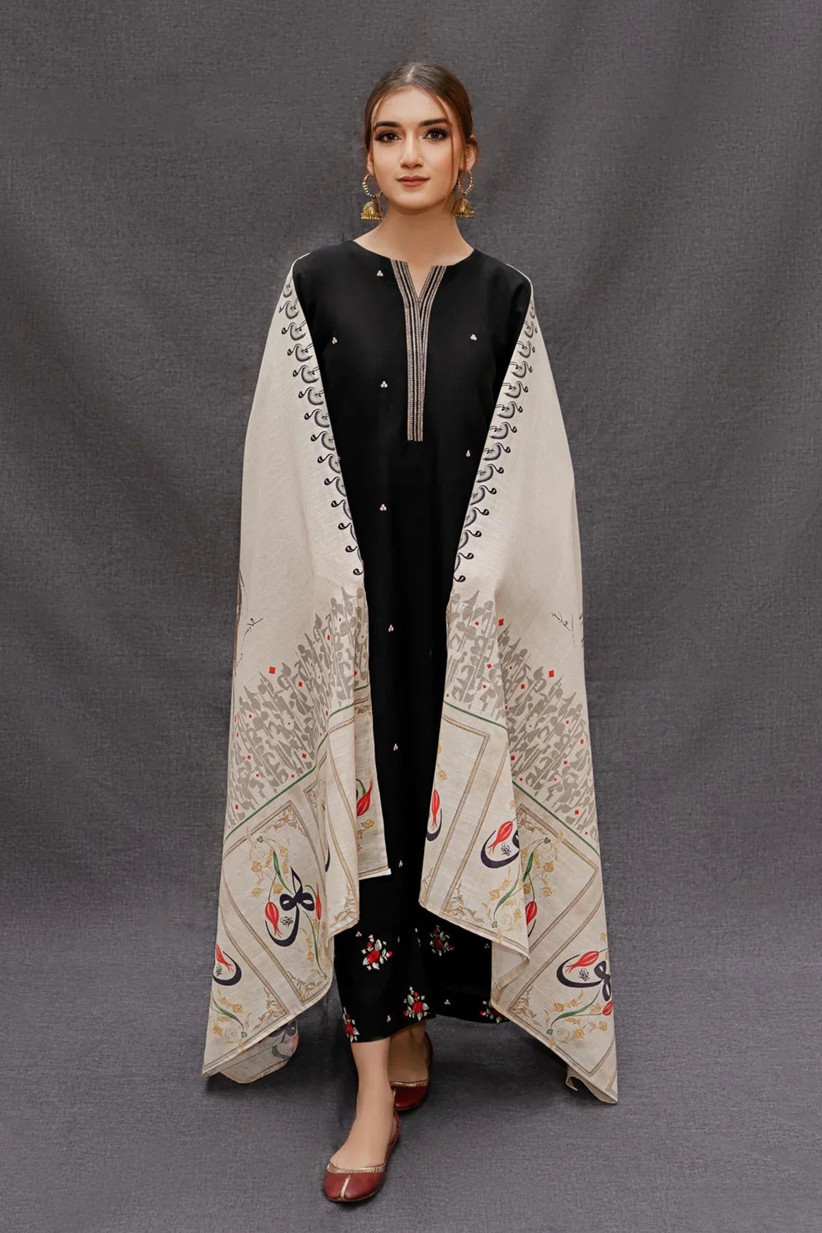 URGE DHANAK 3PC EMBROIDERED WITH PASHMINA WOOL SHAWL-167