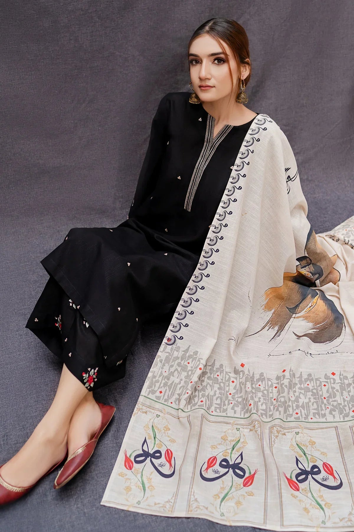 URGE DHANAK 3PC EMBROIDERED WITH PASHMINA WOOL SHAWL-167