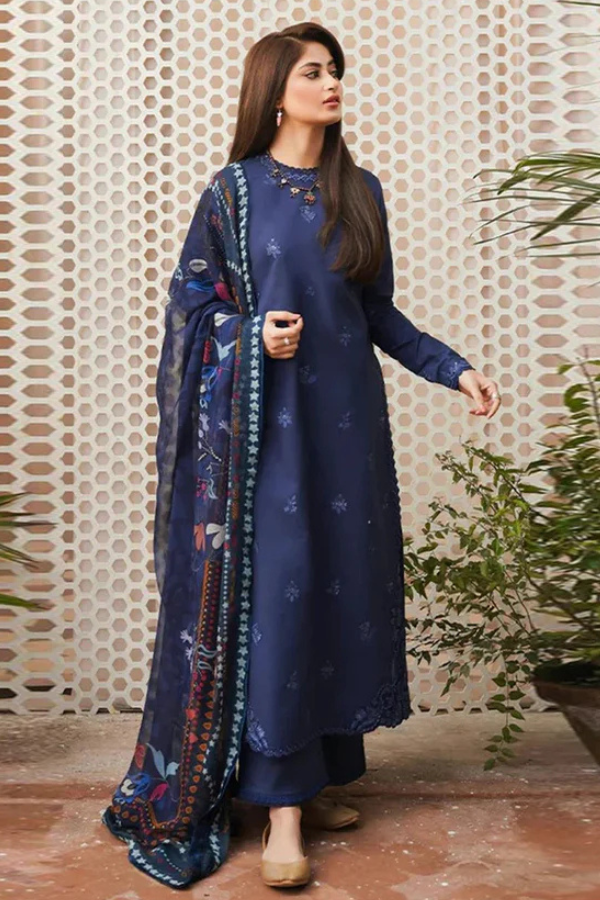 SERAN 3PC DHANAK EMBROIDERED SHIRT WITH PRINTED WOOL SHAWL-666