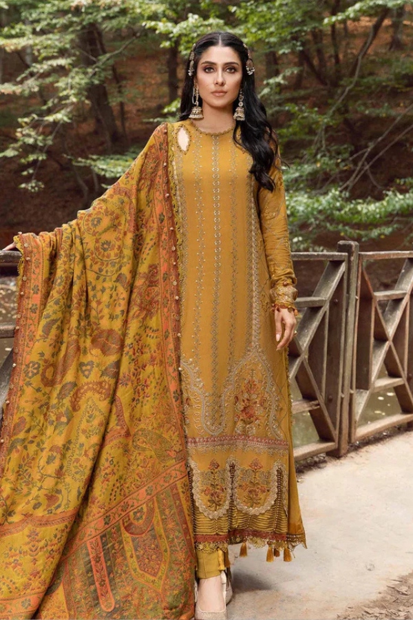 MARIA B. Dhanak 3PC Embroidered With Printed Pashmina Wool Shawl-116