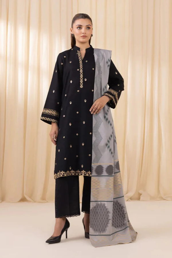 SAPPHIRE-3PC Dhanak Embroidered Shirt With Digital Printed Shawl-150