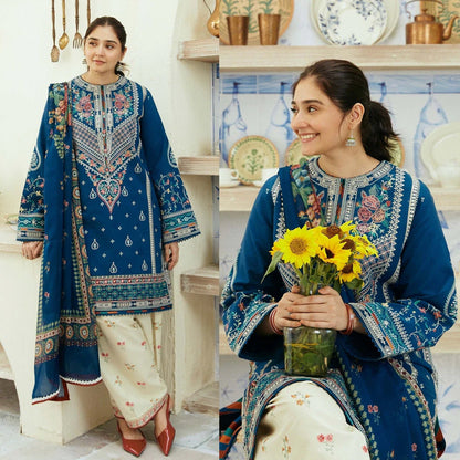 ZARA SHAHJAHAN 3PC Dhanak Embroidered Shirt With Digital Printed Shawl-668