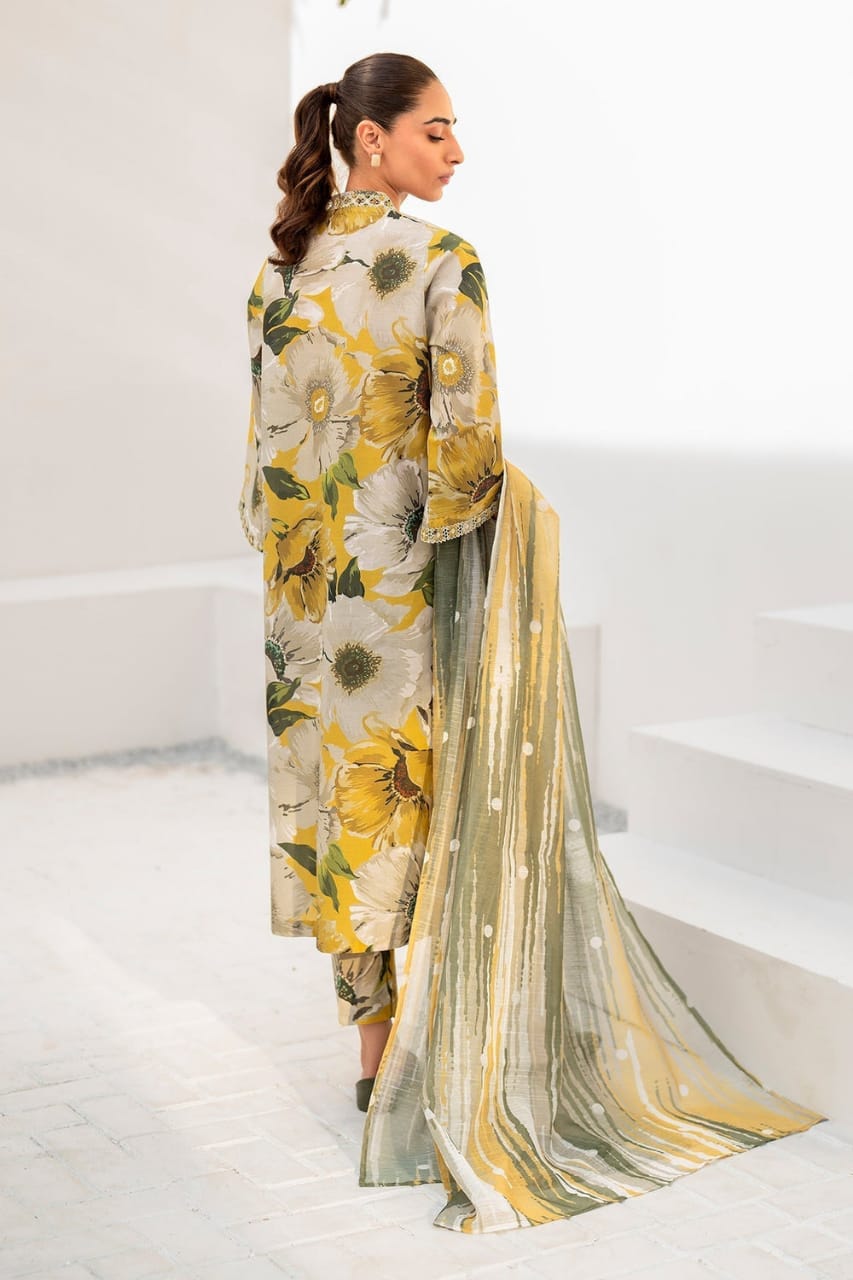 Maria.B - 3PC Lawn Shirt And Printed Dupatta With Patches