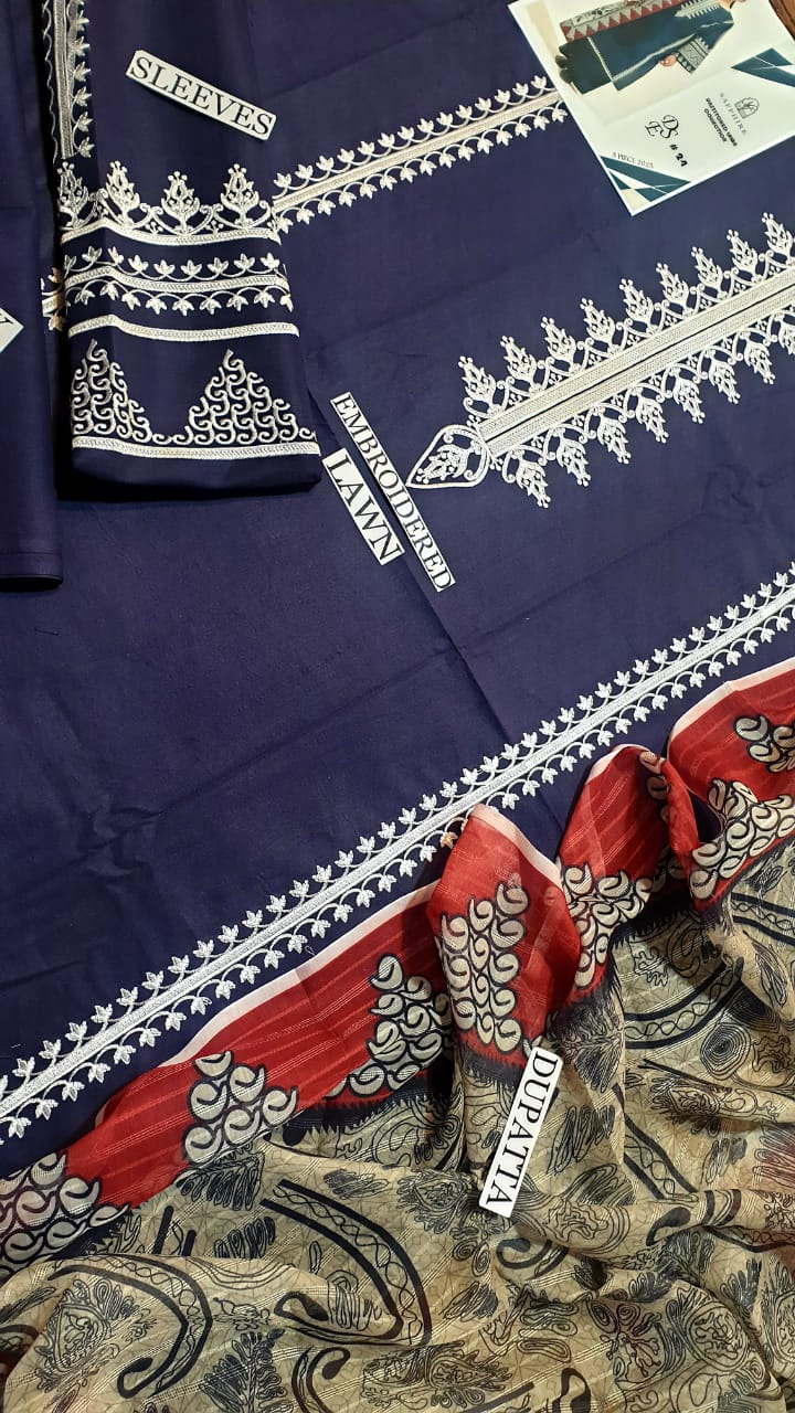 GUL AHMAD - 3PC EMBROIDERED LAWN SHIRT AND PRINTED DUPPATA WITH TROUSER