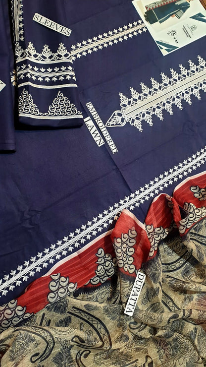 GUL AHMAD - 3PC EMBROIDERED LAWN SHIRT AND PRINTED DUPPATA WITH TROUSER