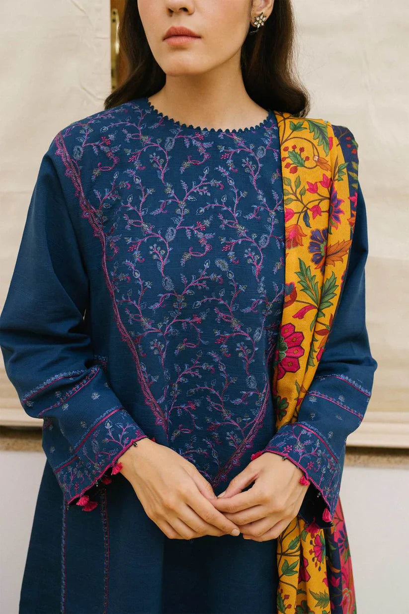 ZARA SHAHJAHAN 3PC Dhanak Embroidered Shirt With Digital Printed Shawl-217