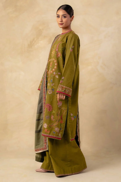 Zara Shahjahan 3PC Embroidered With Digital Printed Wool Shawl-198