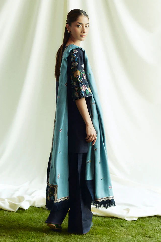 ZARA SHAHJAHAN 3PC Dhanak Embroidered Shirt With Digital Printed Shawl-281