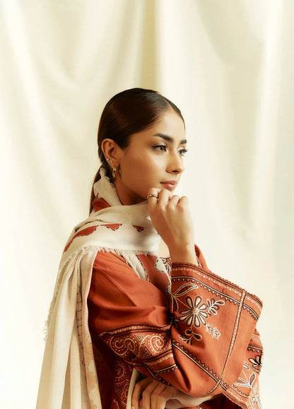 ZARA SHAHJAHAN 3PC Dhanak Embroidered Shirt With Digital Printed Shawl-280