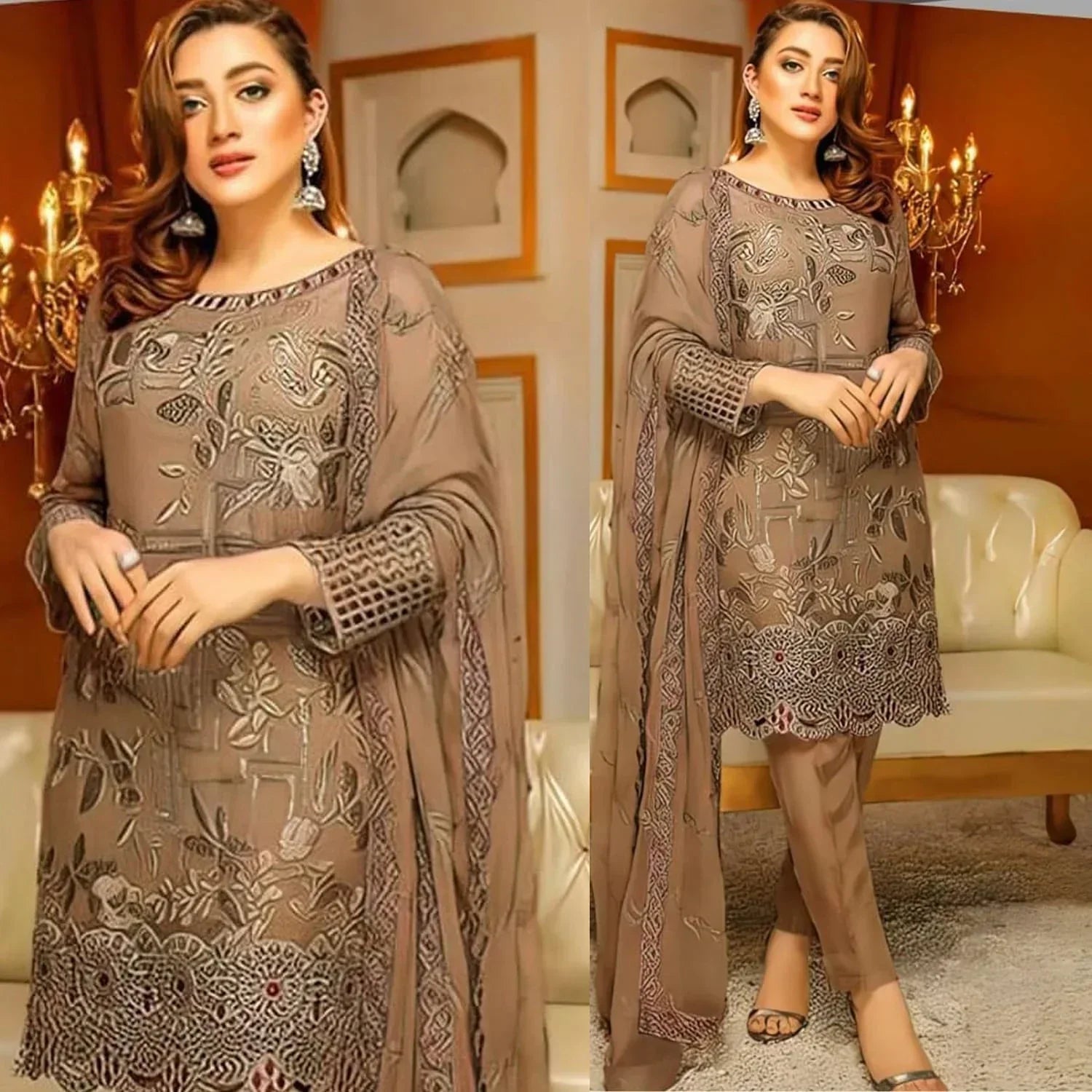 LAVISH Lawn-3PC Embroidered with Chiffon Embroidered Dupatta-1033